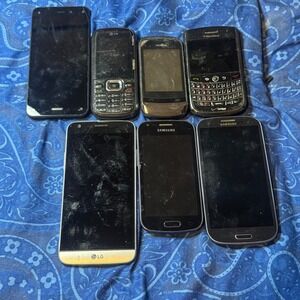 Mixed Cell Phone Lot Samsung LG Nokia BlackBerry Amazon For Parts Repair 7pc